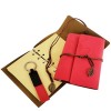 Special Wooden Boxed Red Leather Notebook and Keychain Set