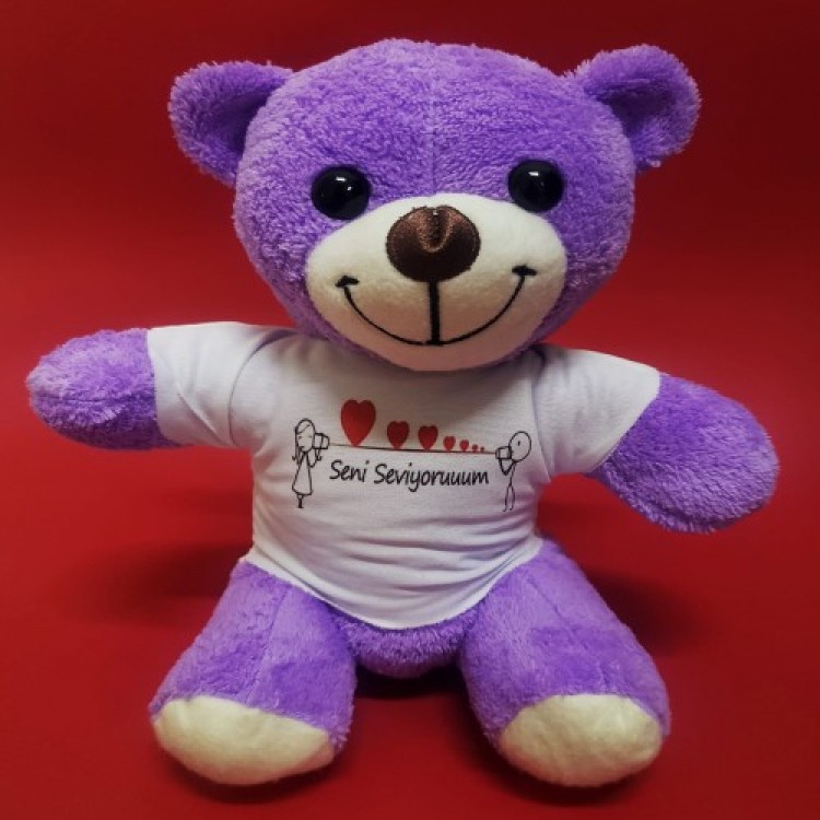 Purple Bear I Love You Printed T-Shirt
