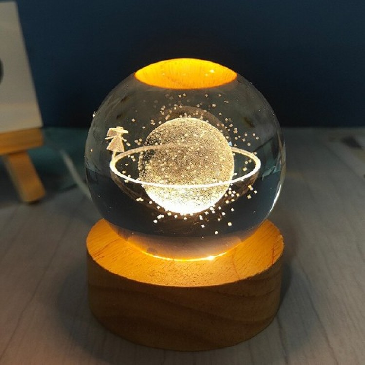 Saturn-Themed Illuminated Glass Globe
