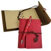 Wooden Box Red Leather Notebook and Metal Pen Set