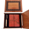 Decorative Gift Wooden Boxed Coffee Leather Notebook and Metal Copper Pen