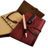 Special Wooden Boxed Coffee Leather Notebook and Copper Roller Pen Set