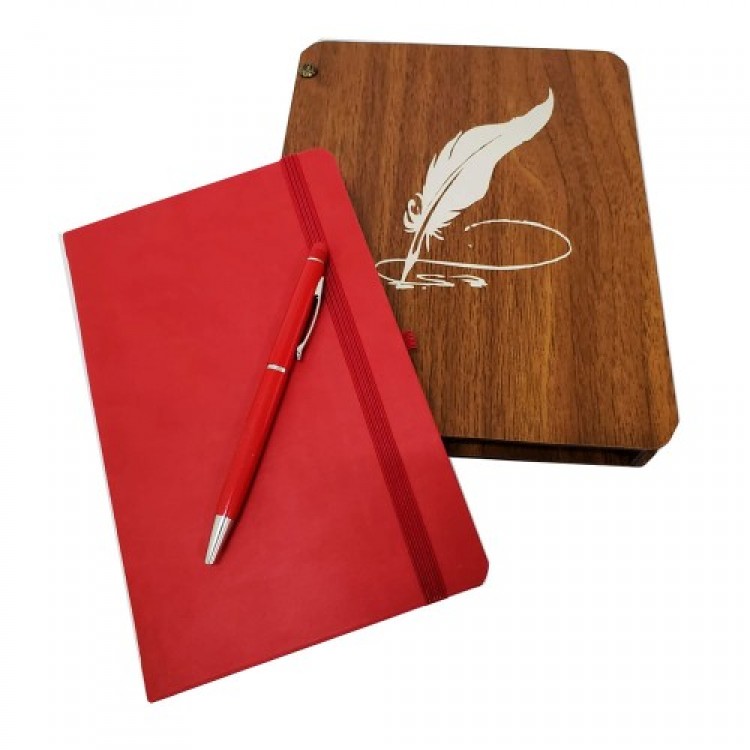 Decorative Gift Wooden Boxed Notebook Pen