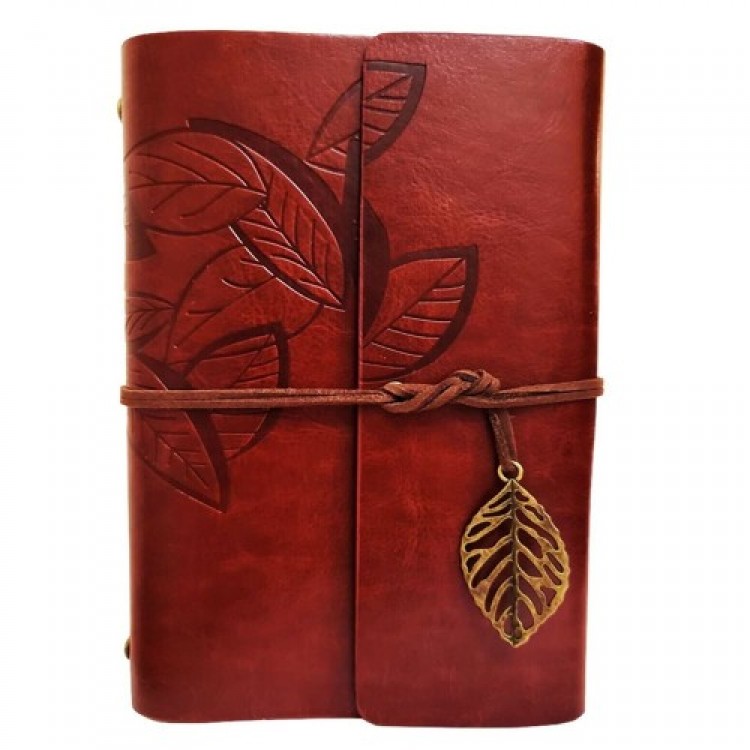 Leaf Pattern Brown Leather Notebook