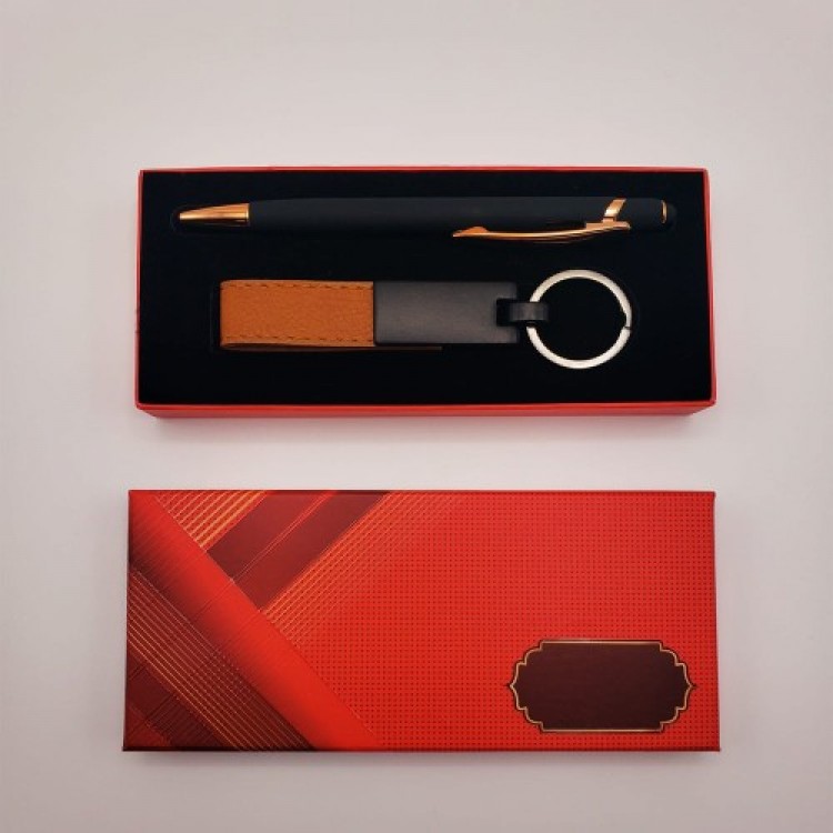 Leather Metal Keyring and Rubber Pen