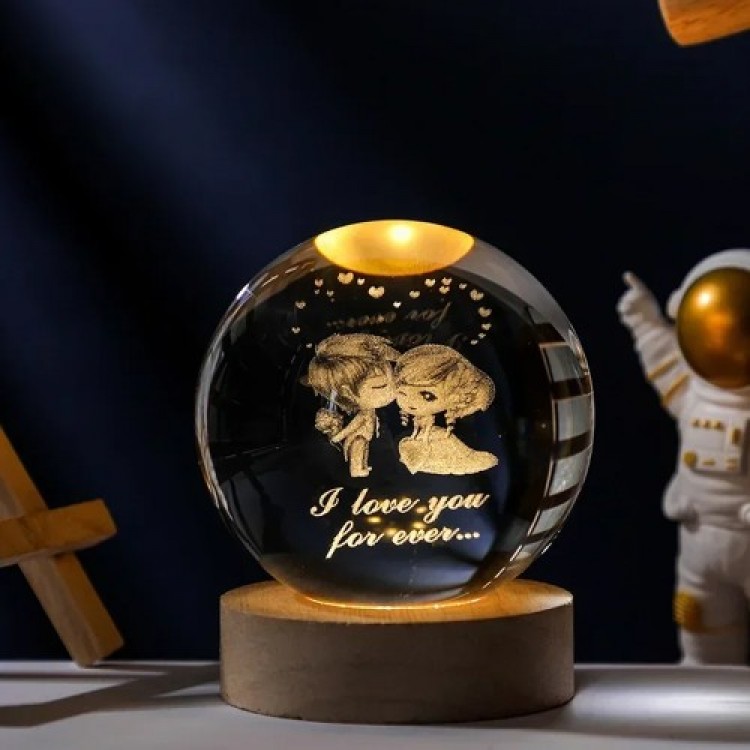 Wooden Base USB Lighted Glass Globe