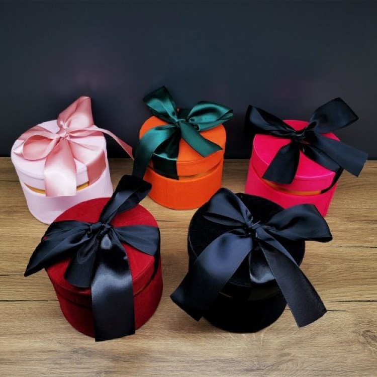 Velvet Cylinder Jewelry Box with Ribbon