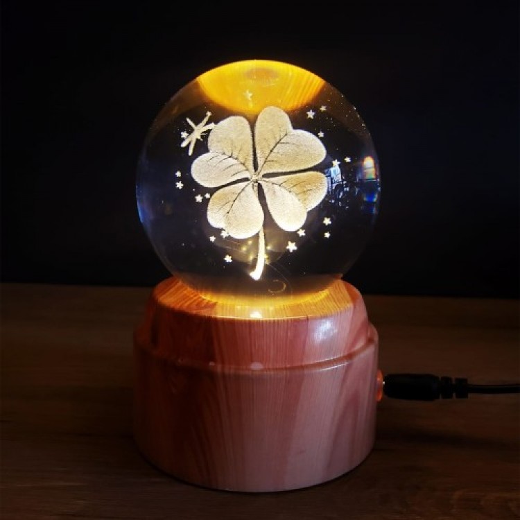 Decorative USB-Powered Four-Leaf Clover Design Rotating Glass Globe