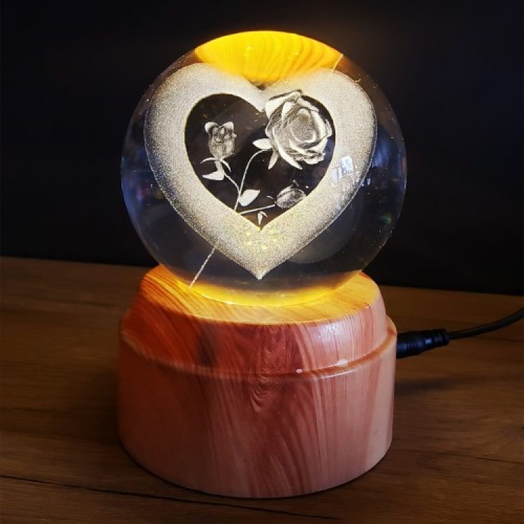 Heart-Shaped USB Rotating Glass Globe