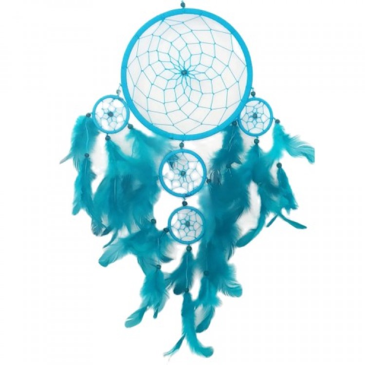 Turkuaz Rengi Kuş Tüylü Boncuklu Düş Kapanı El Yapımı Duvar Süsü