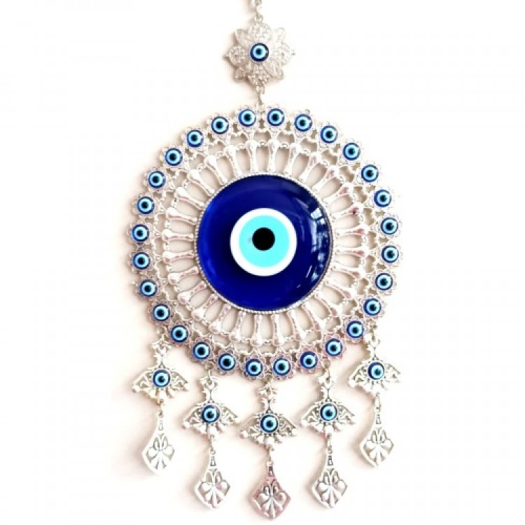 Yuvarlak Nikel Zamak Kaplamalı Nazar Boncuğu Duvar Süsü Yuvarlak Nikel Zamak Kaplamalı Nazar Boncuğu Duvar Süsü