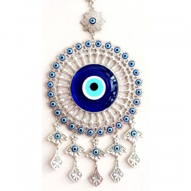 Yuvarlak Nikel Zamak Kaplamalı Nazar Boncuğu Duvar Süsü Yuvarlak Nikel Zamak Kaplamalı Nazar Boncuğu Duvar Süsü