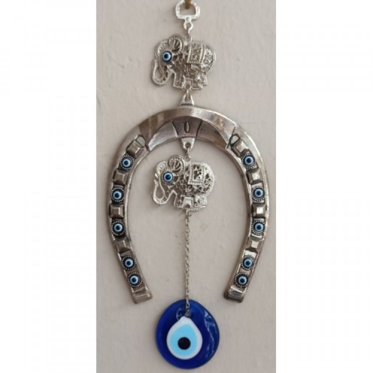 Elephant-shaped Evil Eye Beaded Horseshoe Wall Decoration
