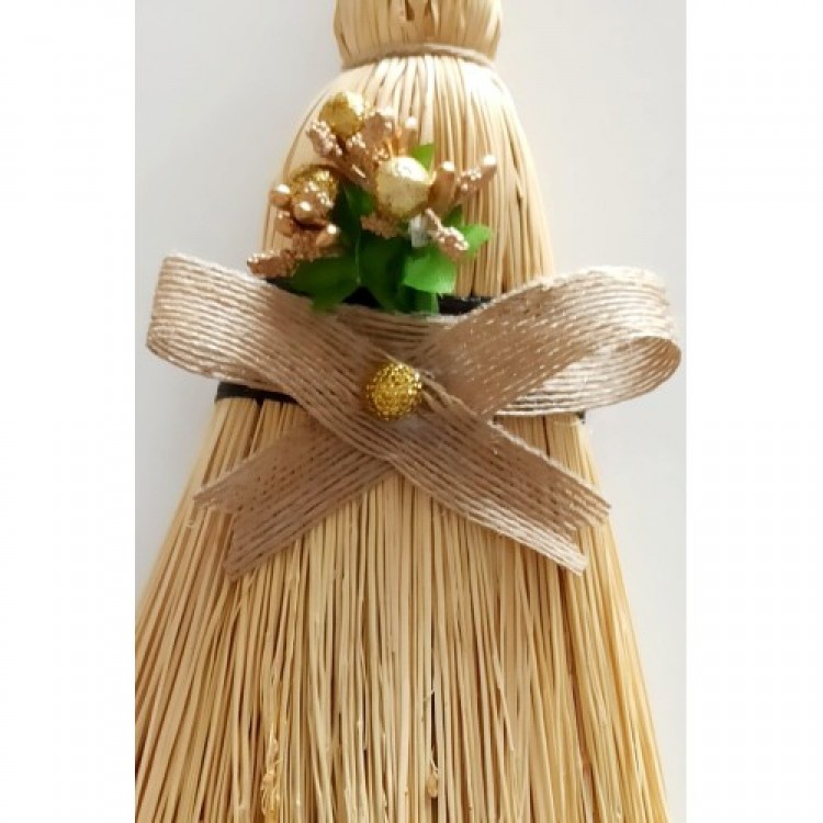 Gilded Floral Decorative Broom Wall Ornament