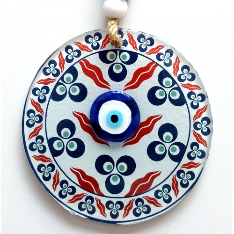 Fusion Glass Wall Ornament with Three Drop Patterned Evil Eye Beads Fusion Glass Wall Ornament with Three Drop Patterned Evil Eye Beads