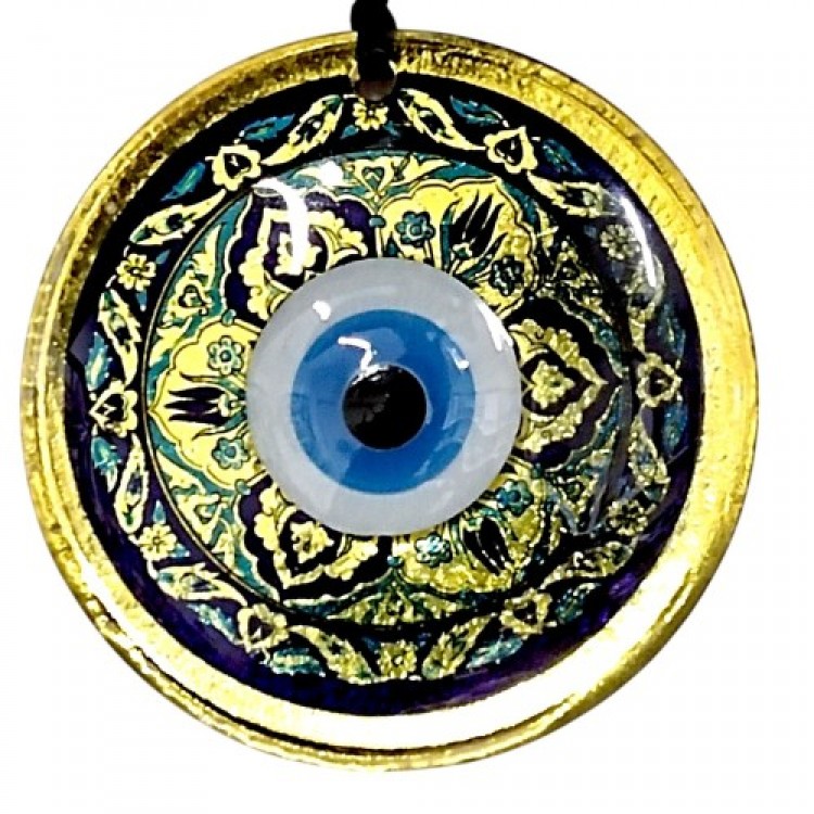 Gold-colored fusion glass wall decoration with tulip pattern and evil eye beads, 12x12 cm, handmade Gold-colored fusion glass wall decoration with tulip pattern and evil eye beads, 12x12 cm, handmade