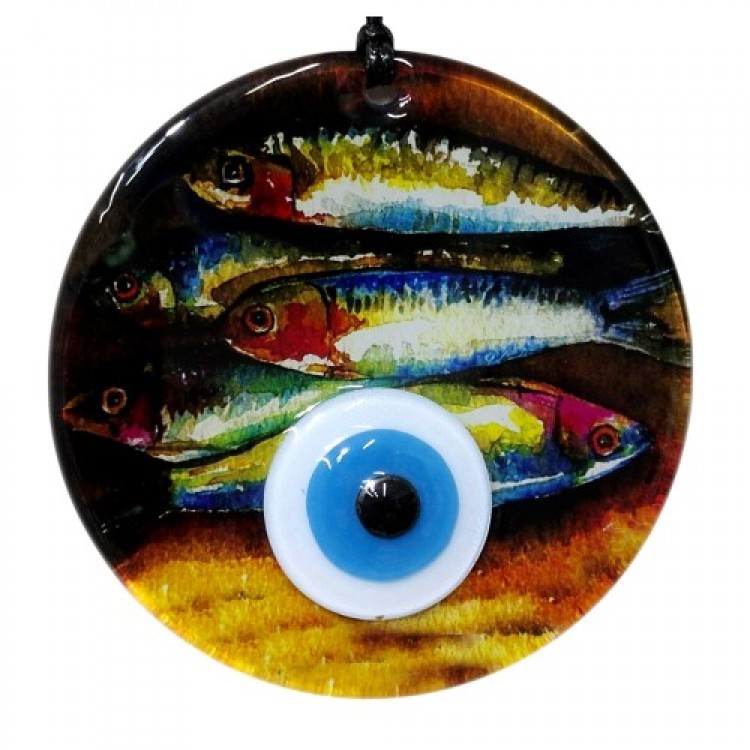 Fish Patterned 12 cm Fused Glass Wall Decoration