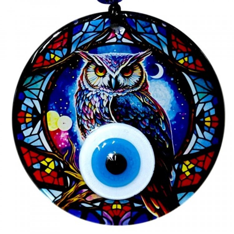 12 cm Owl Night Patterned Fused Glass Wall Decoration