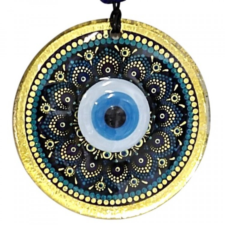 Alaturka Style Nazar Bead Gold-Colored Fused Glass Wall Decoration Alaturka Style Nazar Bead Gold-Colored Fused Glass Wall Decoration