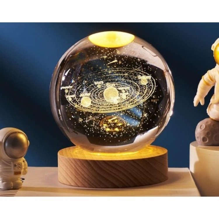 Decorative Planet Design Wooden Base Lighted Glass Globe Glass: 6cm Wood: 2cm