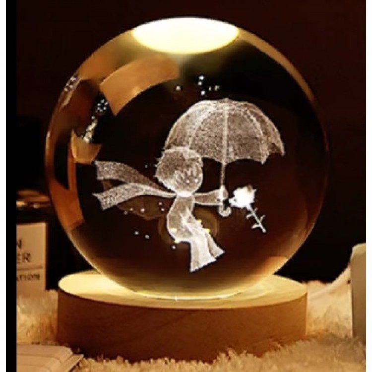 Decorative Little Prince Design Wooden Base Lighted Glass Globe Glass: 6cm Wood: 2cm