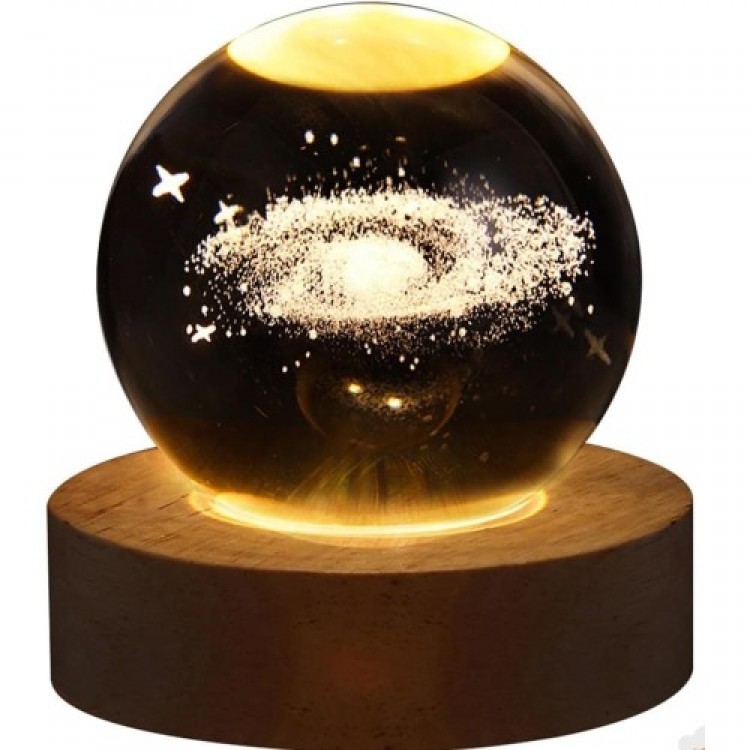 Decorative Milky Way Design Wooden Base Lighted Glass Globe Glass: 6cm Wood: 2cm