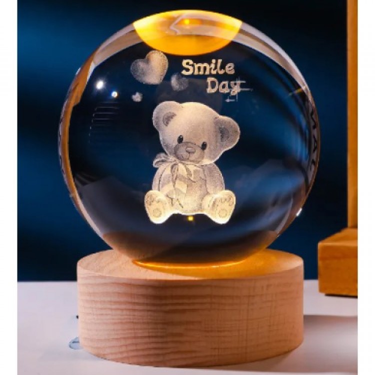Large Decorative Bear-Shaped Wooden Base Lighted Glass Globe Glass: 8cm Wood: 2cm