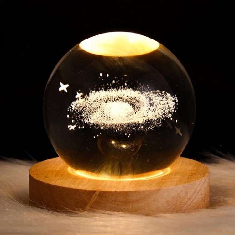 Large Decorative Milky Way Design Wooden Base Illuminated Glass Globe Glass: 8cm Wood: 2cm
