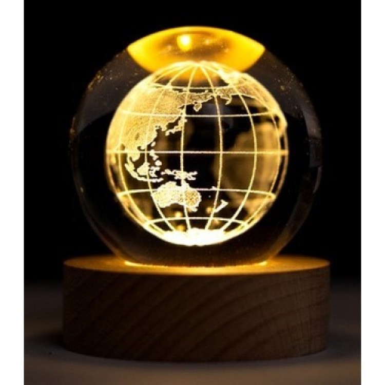 Decorative World Design Wooden Base Lighted Glass Globe Glass: 6cm Wood: 2cm