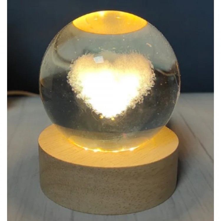 Large 8cm Decorative Heart-Shaped Wooden Base Illuminated Glass Globe