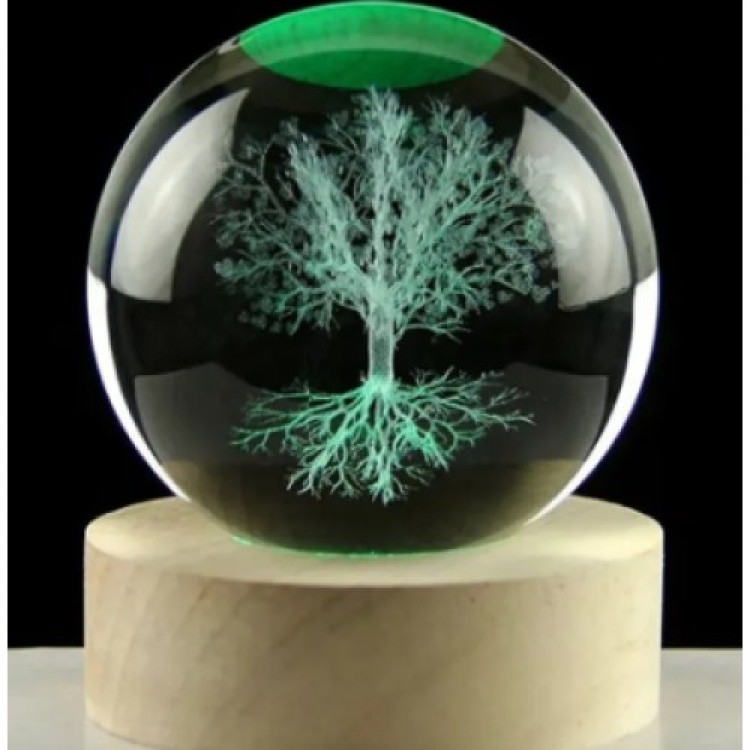 Large Decorative Tree Design Wooden Base Illuminated Glass Globe 8cm