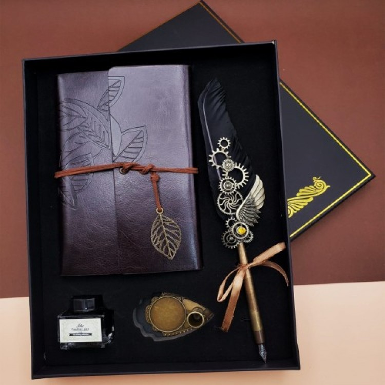 Feathered Pencil Case Pen Set