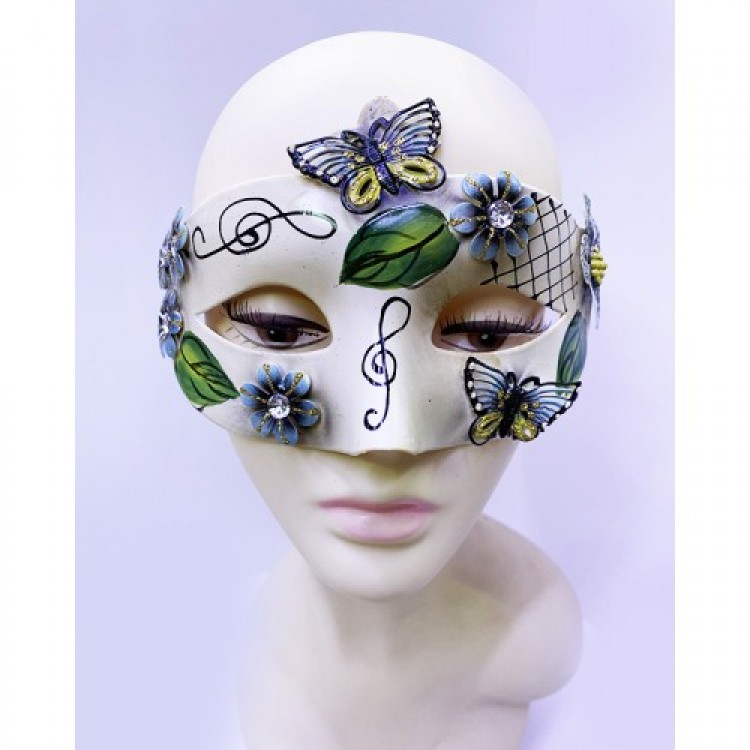 Butterfly and Flower Embroidered Venetian Mask Black Color 10x18 cm Butterfly and Flower Embroidered Venetian Mask Black Color 10x18 cm