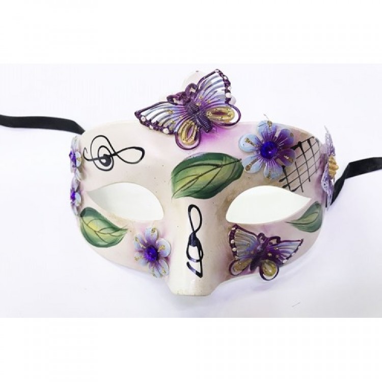 Leaf-Patterned Butterfly-Embroidered New Year's Party Mask in Purple Leaf-Patterned Butterfly-Embroidered New Year's Party Mask in Purple