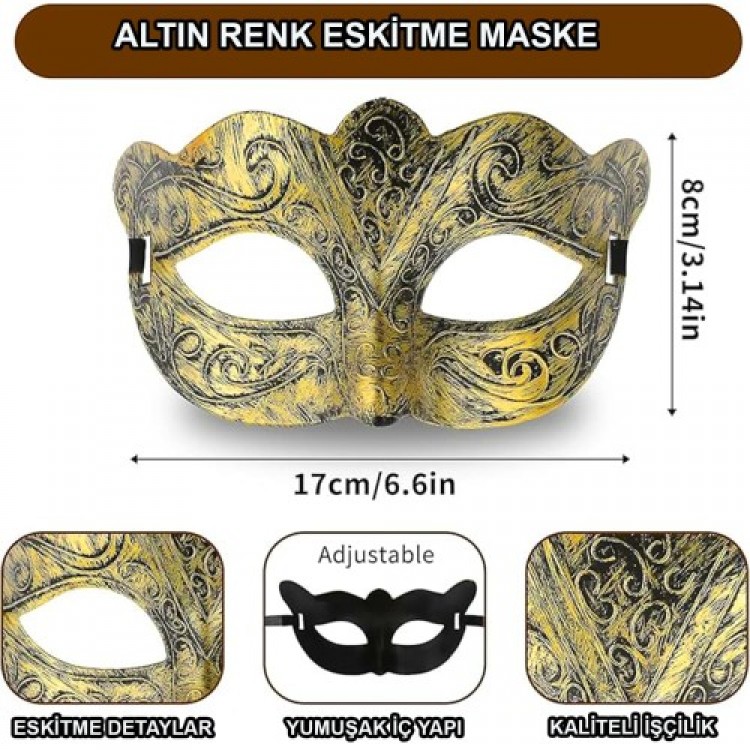 Gold-Tone Antique-Finish Masked Ball Mask – Venetian-Style Party Mask Gold-Tone Antique-Finish Masked Ball Mask – Venetian-Style Party Mask