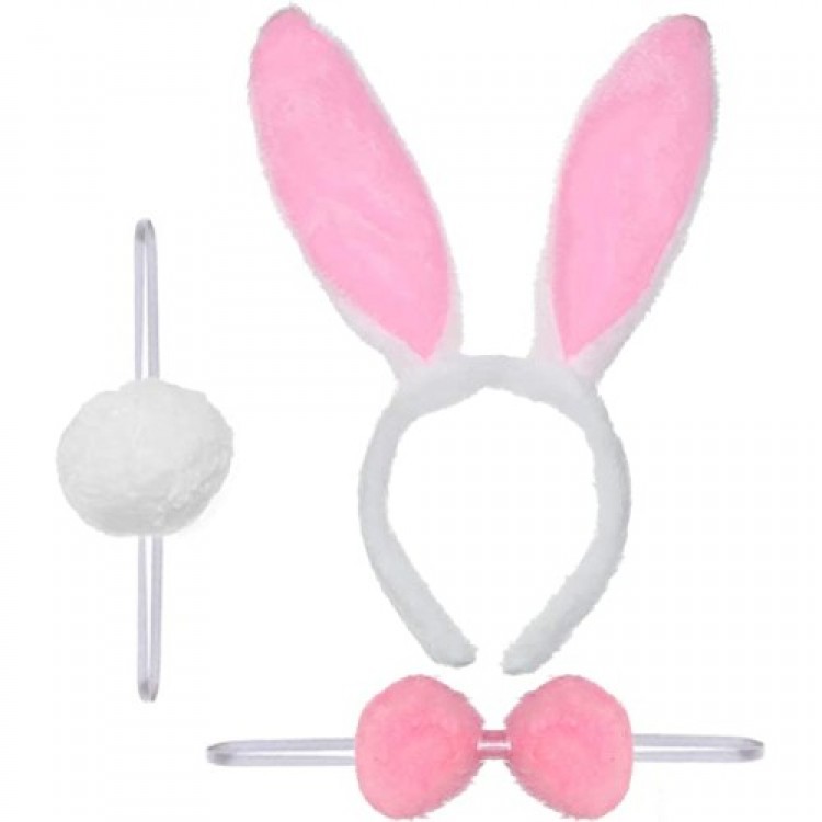 Rabbit Costume Set with Crown, Bow Tie, and Tail in Pink Rabbit Costume Set with Crown, Bow Tie, and Tail in Pink
