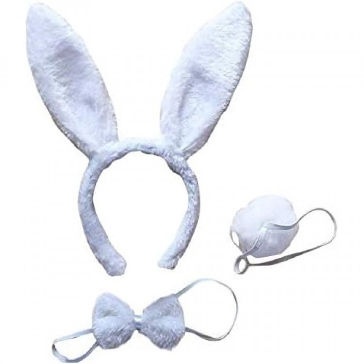 Rabbit Costume Set with Crown, Bow Tie, and Tail in White Rabbit Costume Set with Crown, Bow Tie, and Tail in White