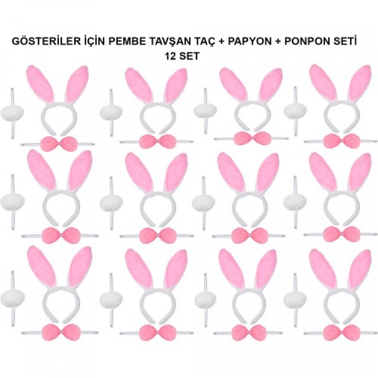 Pink Bunny Costume Set – Crown, Bow Tie, Pom-Pom (12-Piece Pack) Pink Bunny Costume Set – Crown, Bow Tie, Pom-Pom (12-Piece Pack)