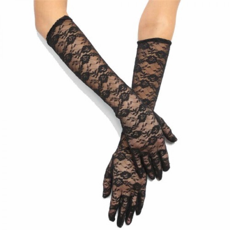 Black Medium Size Lace Gloves Long Model Black Medium Size Lace Gloves Long Model
