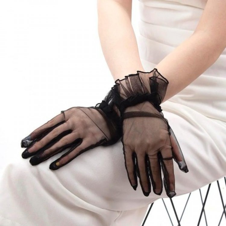 Short Stretch Lace Adult Tulle Gloves Black Color Short Stretch Lace Adult Tulle Gloves Black Color