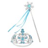 Elsa Children's Crown with Blue Stones and Elsa's Snowflake-Themed Ribbon Wand