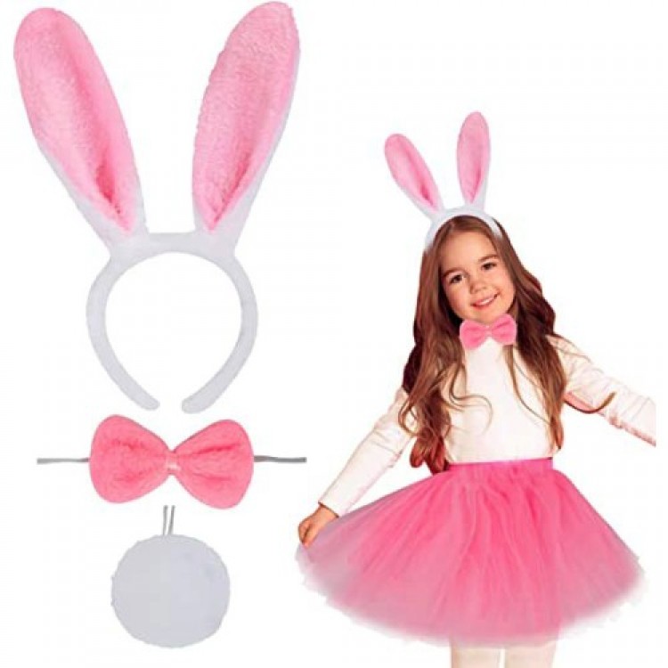 Rabbit Crown Skirt Bow Tie and Tail Costume Set Pink Color Children's Size