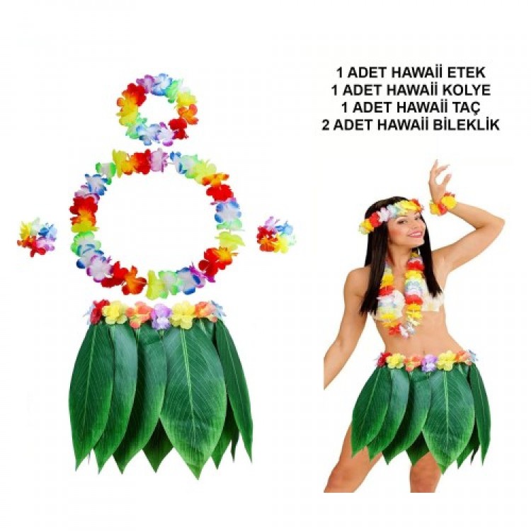 Adult Hawaiian Costume Set - Leaf Skirt & Hawaii Set - 5 Pieces Adult Hawaiian Costume Set - Leaf Skirt & Hawaii Set - 5 Pieces