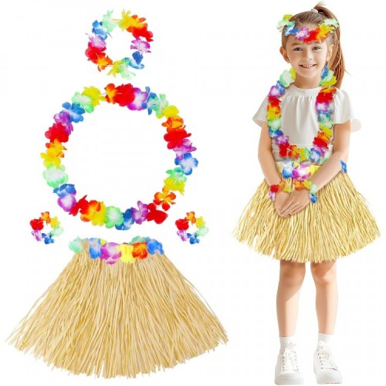 Adult Child Hawaii Party Set - 40 cm Natural Skirt + Flower Accessories (5 Pieces) Adult Child Hawaii Party Set - 40 cm Natural Skirt + Flower Accessories (5 Pieces)