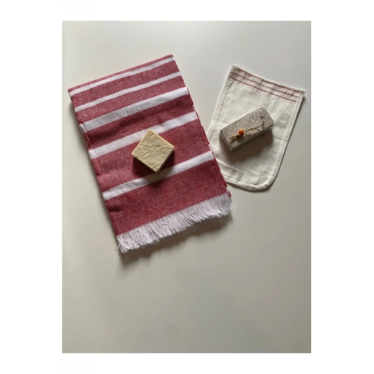 Bridal Bath Set, Premium Peştemal, Pumice Heel Stone, Natural Olive Oil Soap, 4-Piece Kese Set