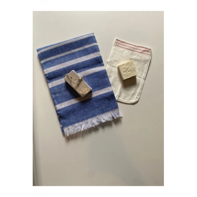 Bridal Bath Set, Premium Peştemal, Pumice Heel Stone, Natural Olive Oil Soap, 4-Piece Kese Set