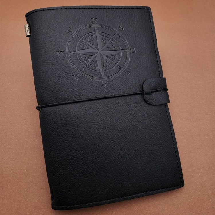 Black Leather Compass Notebook