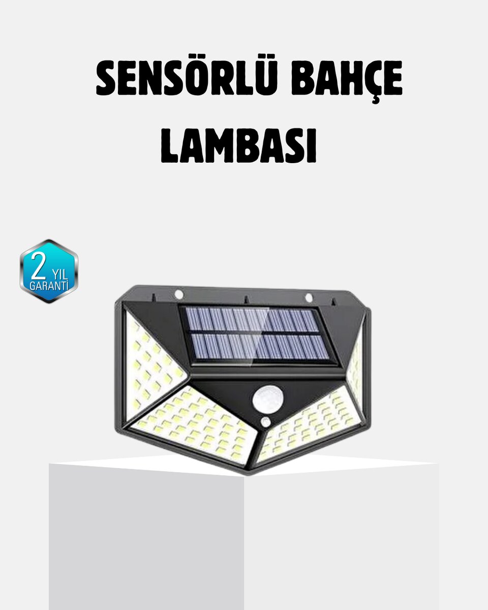 Güneş Enerjili 100 LED Dış Mekan Lamba – Hareket Sensörlü 2200mAh Bataryalı Solar Aydınlatma