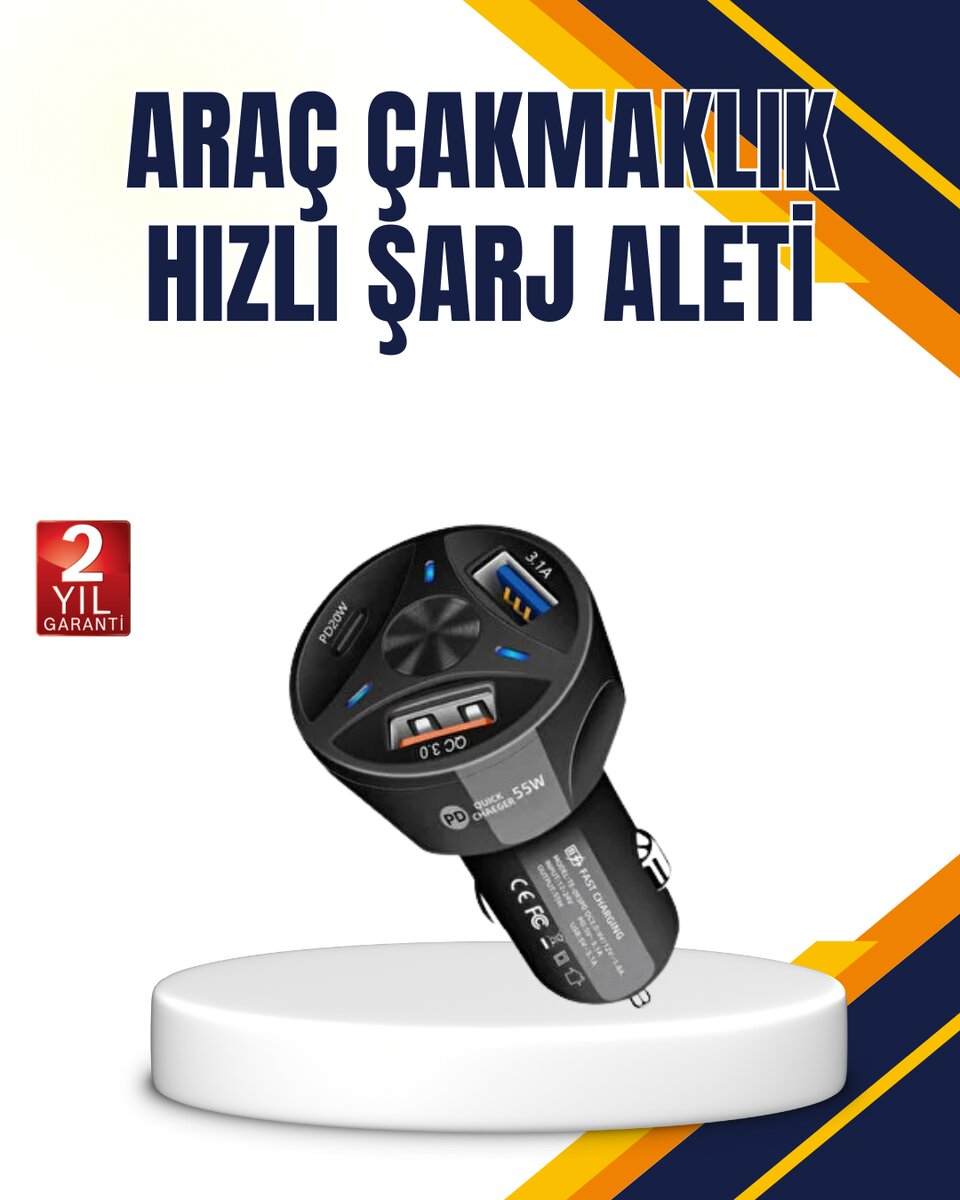 Polygold Quick Charger 55W Araç Şarj Cihazı PD USB C Destekli