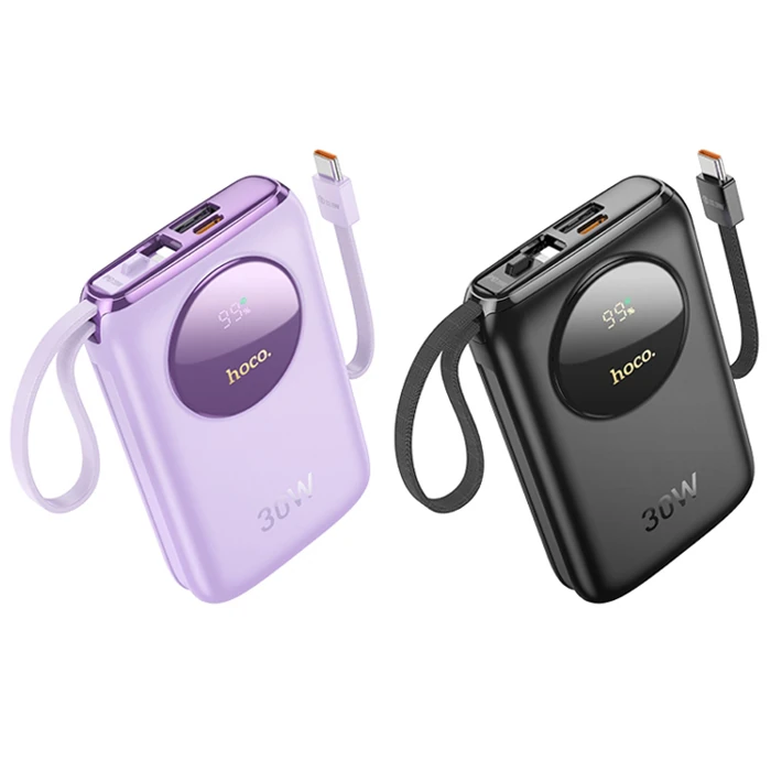 HOCO Q19 Lucky 10000mAh 30W Dijital Göstergeli Kablolu Powerbank-(5775)